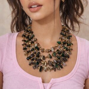 Y2K Boho Multi-Strand Gemstone Statement Necklace